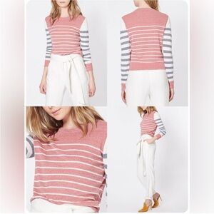 VERONICA‎ BEARD Brae Linen Blend Sweater In Cream/ Navy/ Red Melange Size large